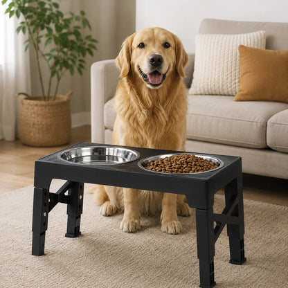 Hev og senk hundematskål med stativ