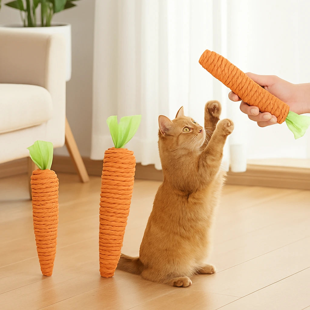 Morotsformad Kattleksak av Papperstvinnad Rep