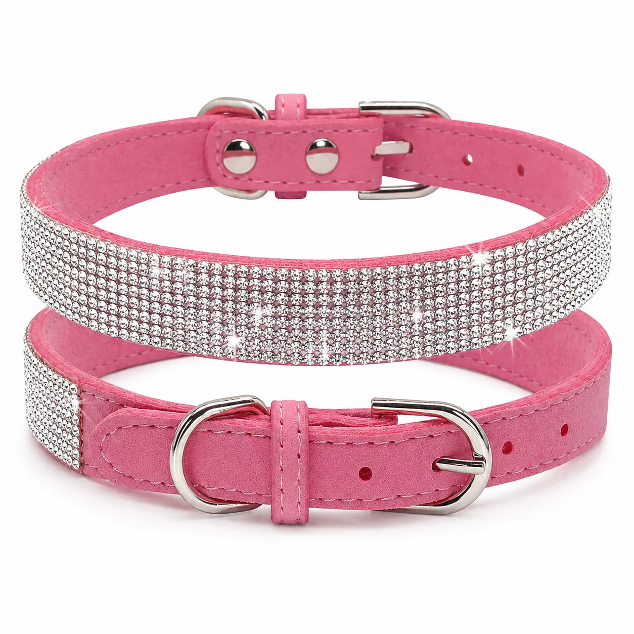 Rosa Glittrigt Hundhalsband med Strass – Justerbart Halsband för Små Hundar