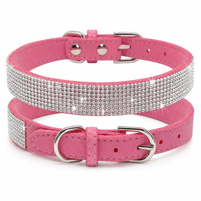 Rosa Glittrigt Hundhalsband med Strass – Justerbart Halsband för Små Hundar
